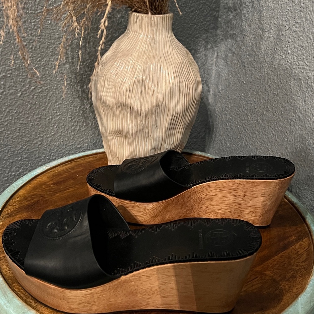 Black Tory Burch Wedge Sandals